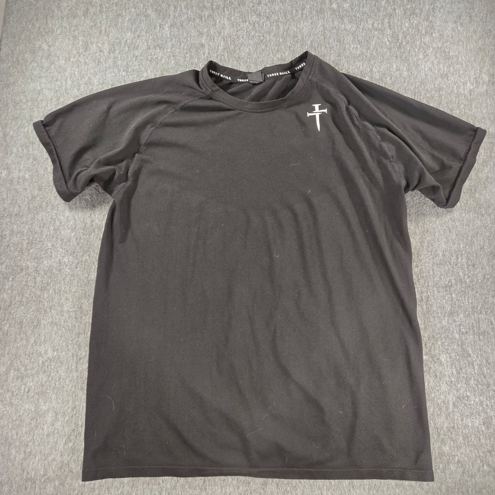 Three Nails Mens Shirt Large Seamless Black Gym Active Performance Vented